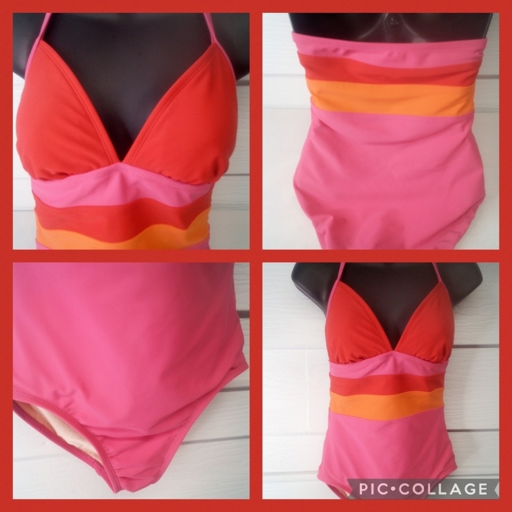 Pink, Orange and Red one piece swimsuit 4 - Picture 4 of 8